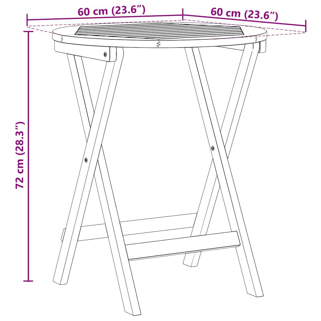 Folding Garden Table Natural 60 x 60 x 72 cm Solid acacia wood
