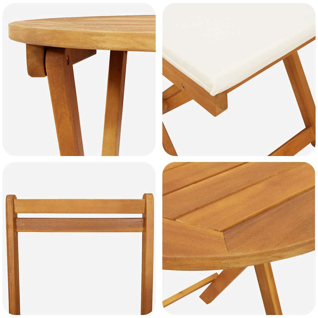 Garden Bistro Set with Cushion 3 pcs Brown Solid acacia wood