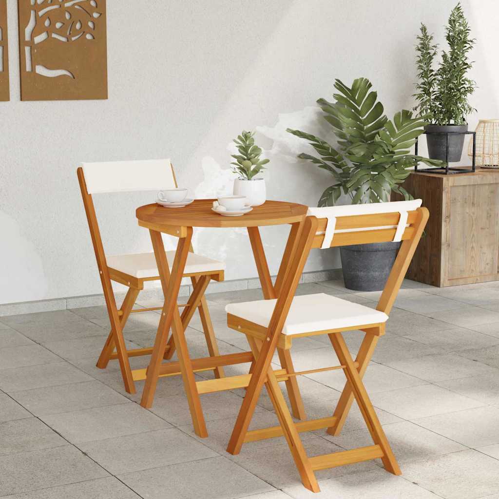 Garden Bistro Set with Cushion 3 pcs Brown Solid acacia wood