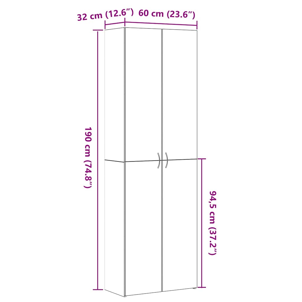 Office Cabinet Black oak 60 x 32 x 190 Engineered wood