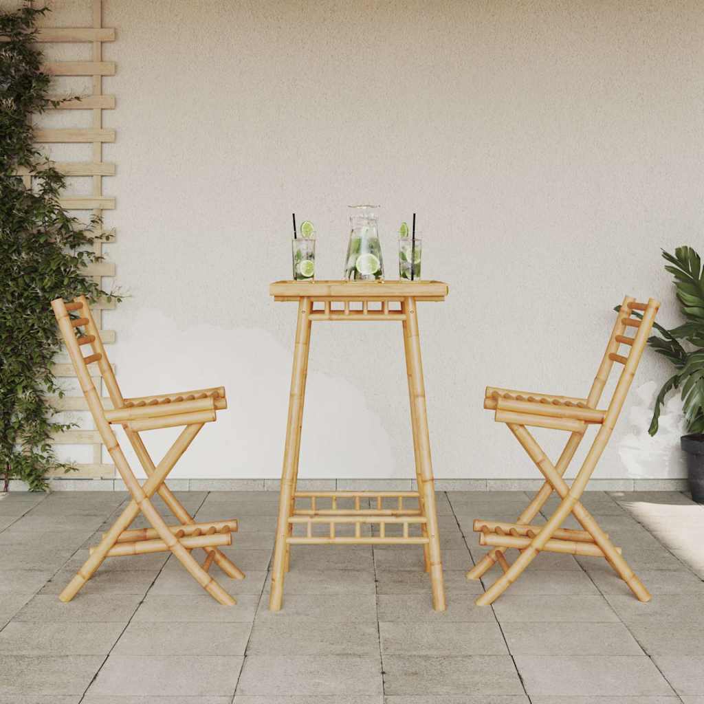 Outdoor Bar Stools with Footrests 2 pcs Foldable Bamboo