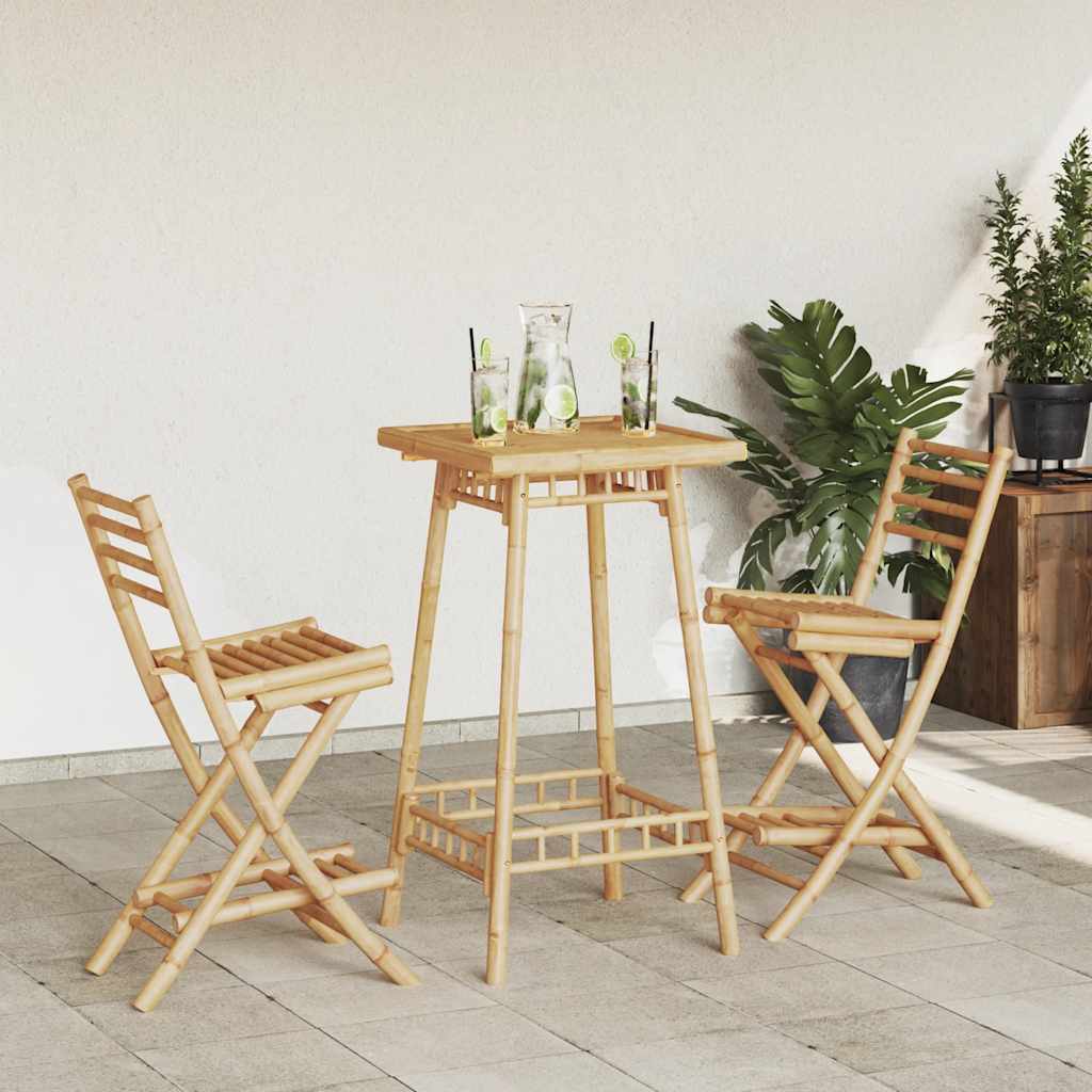 Outdoor Bar Stools with Footrests 2 pcs Foldable Bamboo