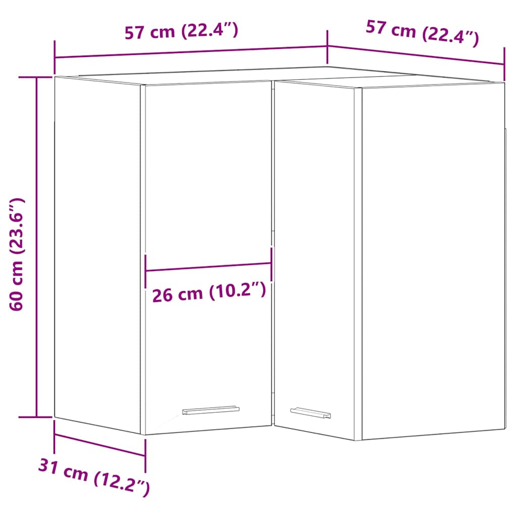 Hanging Corner Cabinet with Door Riga Black oak 57 x 57 x 60 cm