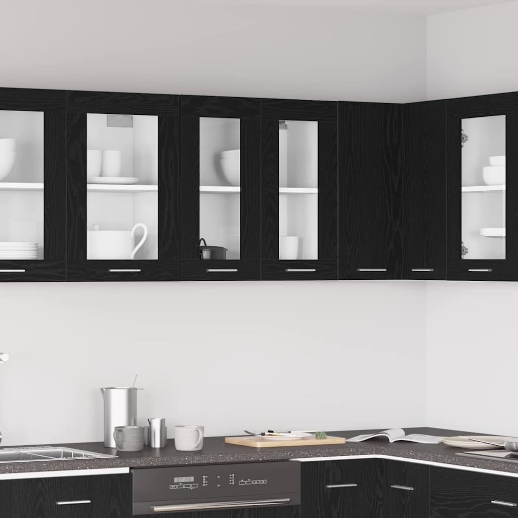 Hanging Glass Cabinet with Shelf Riga Black oak 60 x 31 x 60 cm
