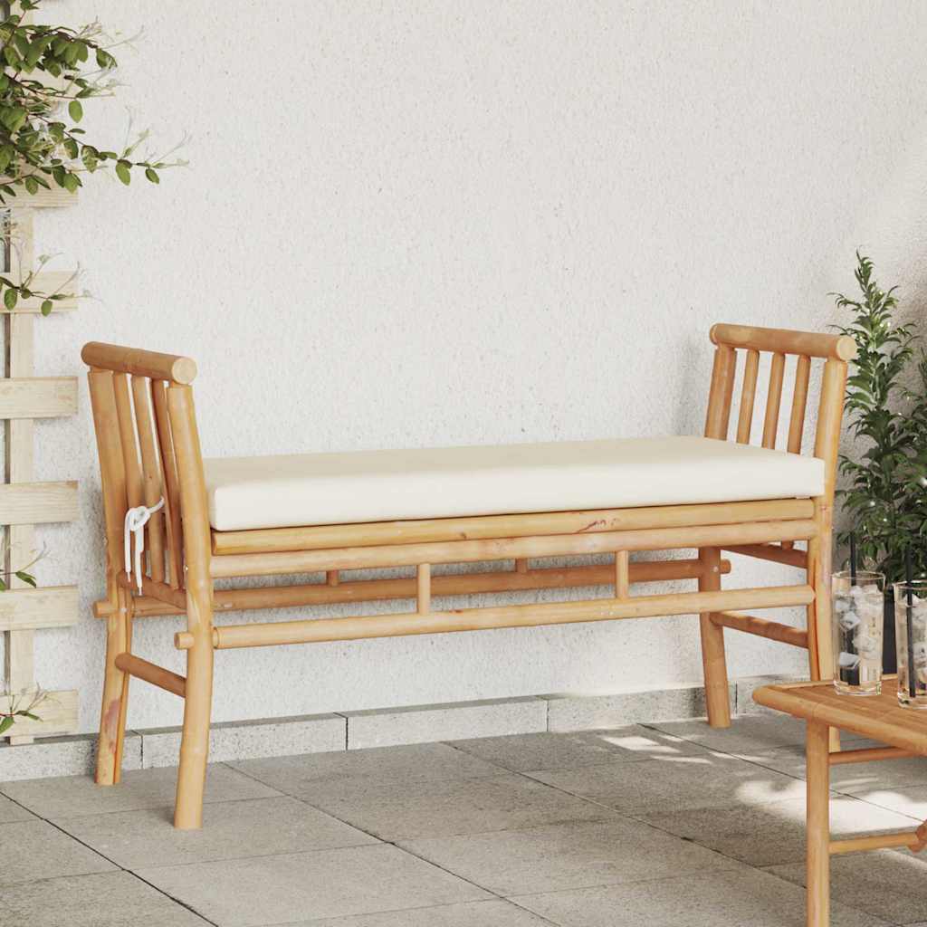 Garden Bench with Cushion Brown 110 x 38 x 65cm Bamboo