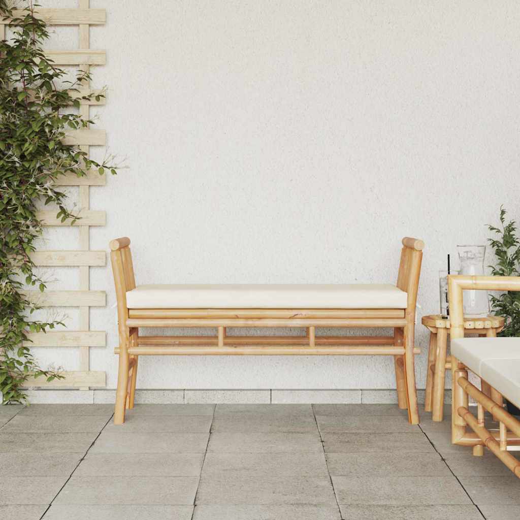 Garden Bench with Cushion Brown 110 x 38 x 65cm Bamboo