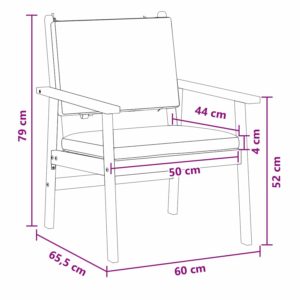 Garden Chair with Cushion 2 pcs Brown Solid Acacia wood