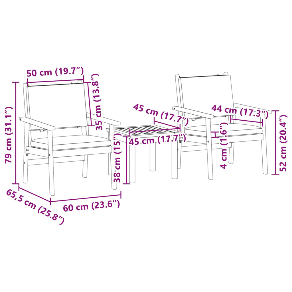 Garden Sofa Set with Cushion 3 pcs Brown Solid Acacia wood