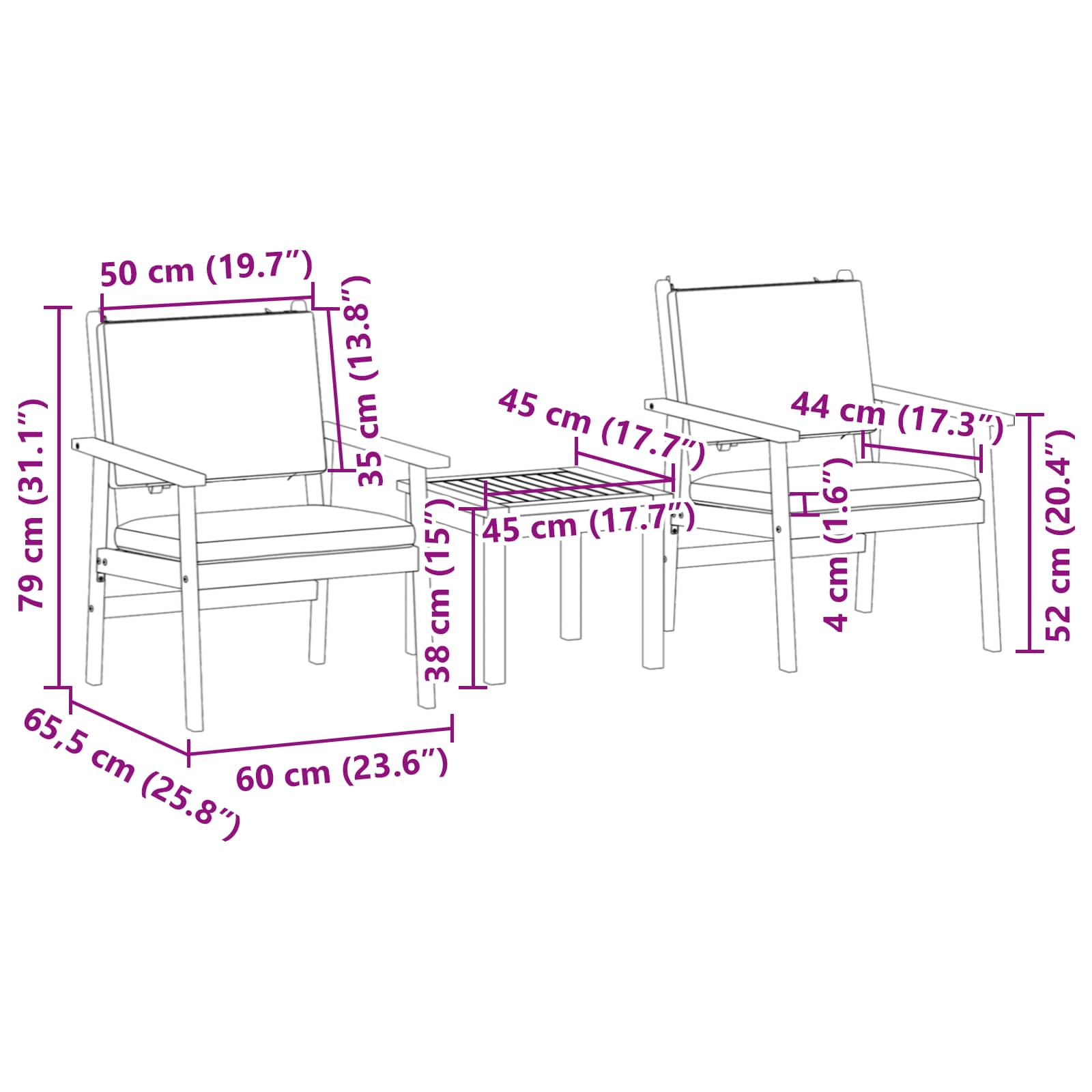 Garden Sofa Set with Cushion 3 pcs Brown Solid Acacia wood