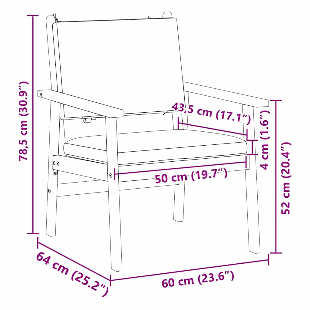 Garden Chair with Cushion 2 pcs Brown Solid Acacia wood