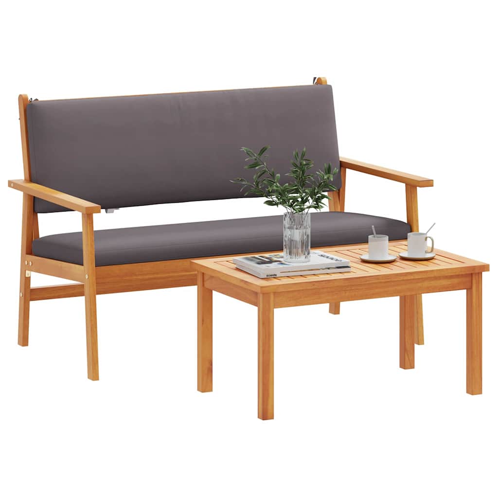 Garden Sofa Set with Cushion 2 pcs Brown Solid Acacia wood
