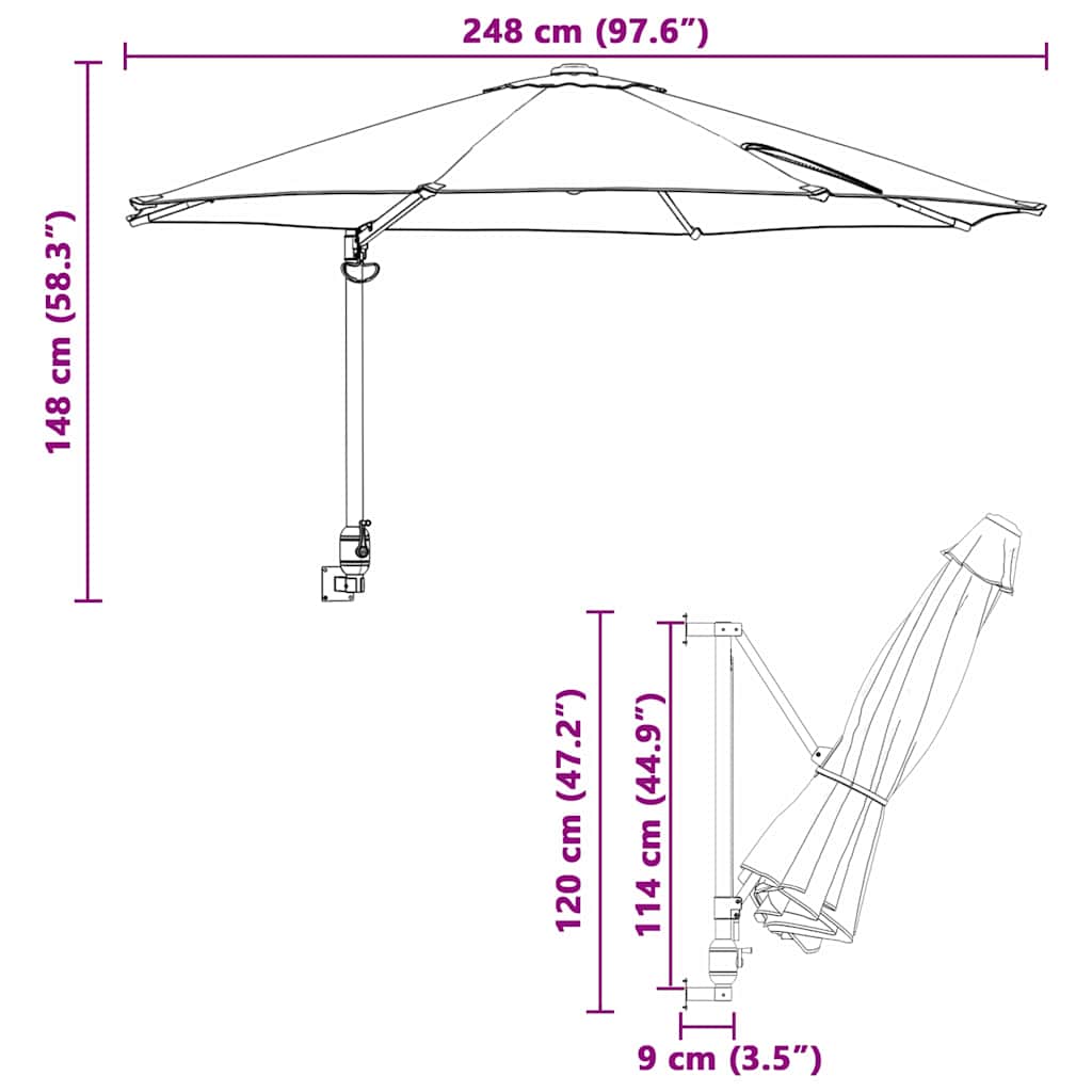 Garden Parasol Anthracite and Black 248 x 248 x 148 cm