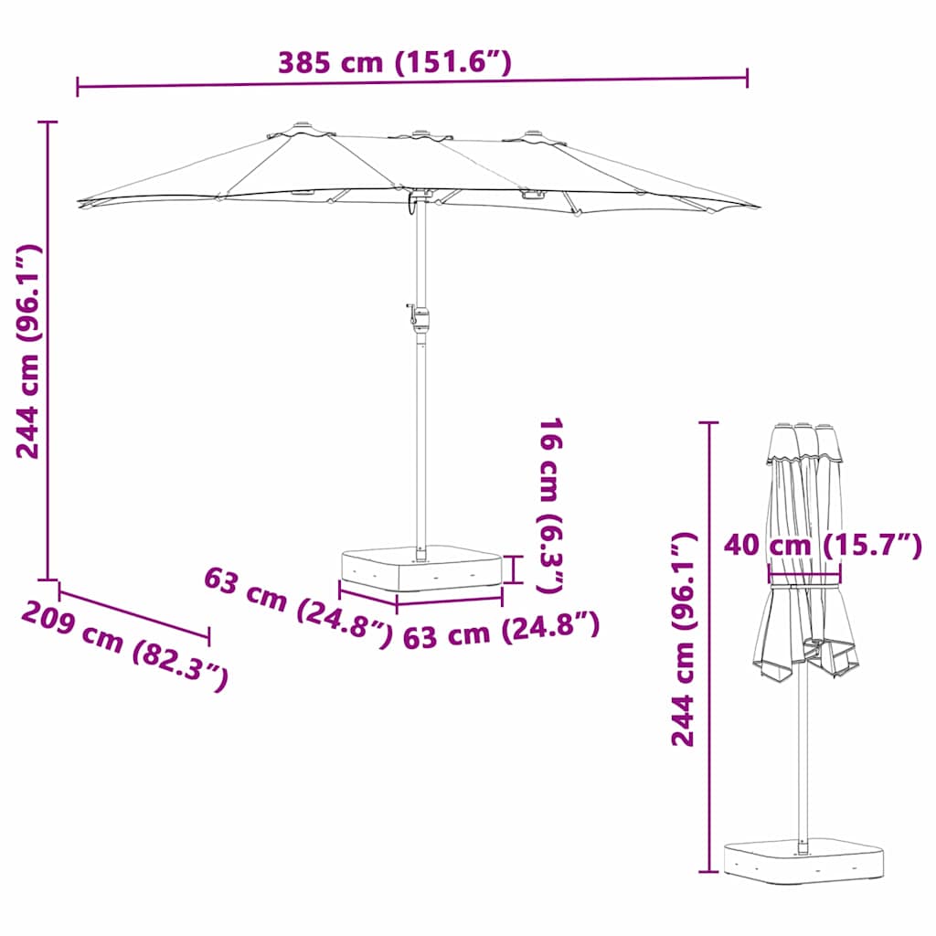 Garden Parasol Anthracite 385 x 209 x 244 cm Fabric