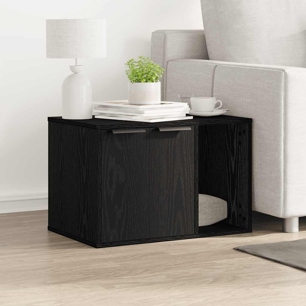 Cat Litter Box Enclosure Black Oak 60x40x40 cm Engineered Wood