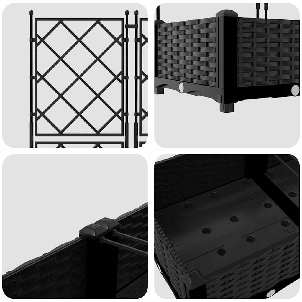 Garden Planter with Trellis 3 pcs Black 120 x 40 x 125.5 cm PP