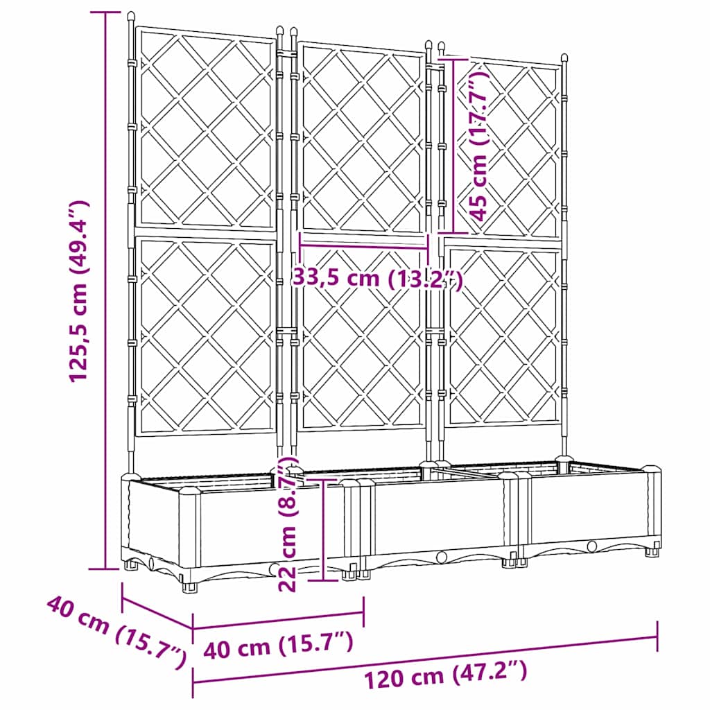 Garden Planter with Trellis 3 pcs Black 120 x 40 x 125.5 cm PP