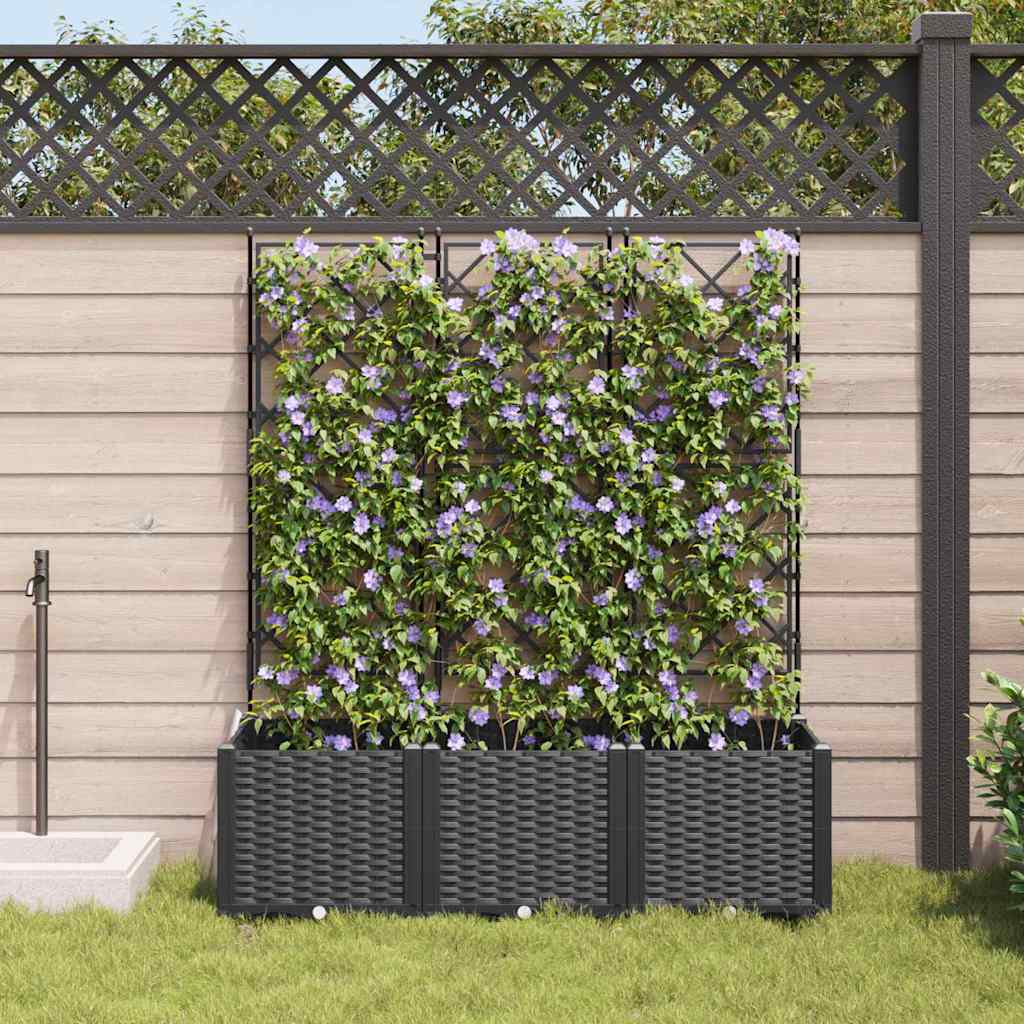 Garden Planter with Trellis 3 pcs Black 120 x 40 x 143 cm PP