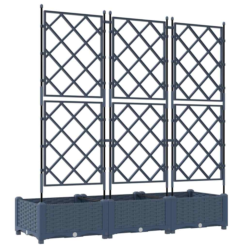 Garden Planter with Trellis 3 pcs Grey 120 x 40 x 125.5 cm PP