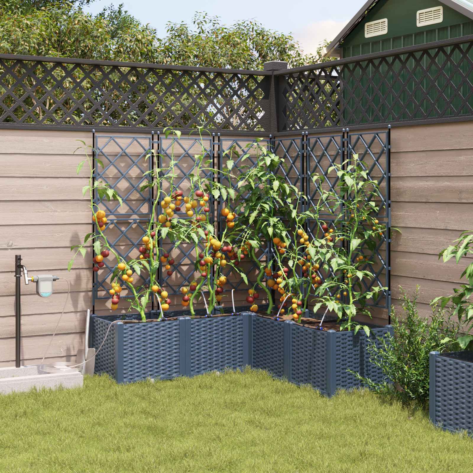 Garden Planter with Trellis 3 pcs Grey 120 x 40 x 143 cm PP
