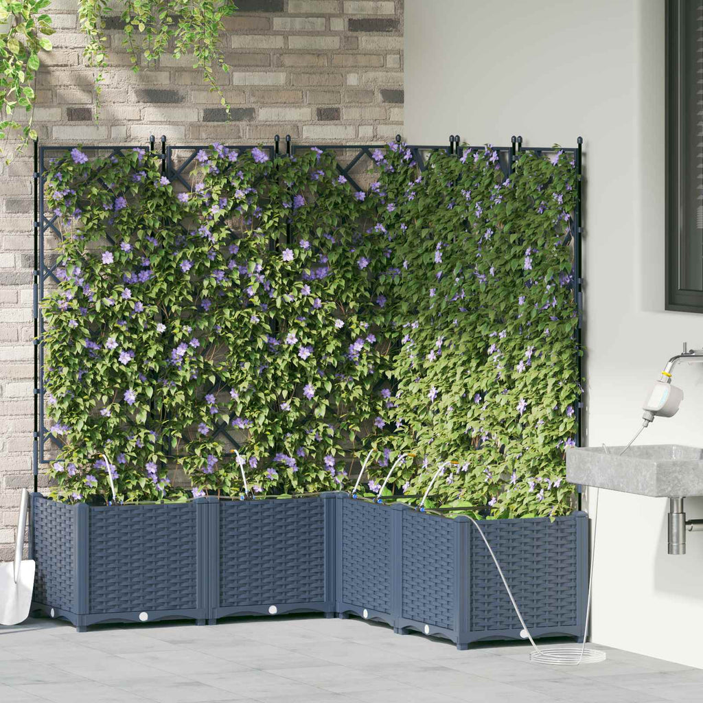 Garden Planter with Trellis 3 pcs Grey 120 x 40 x 143 cm PP