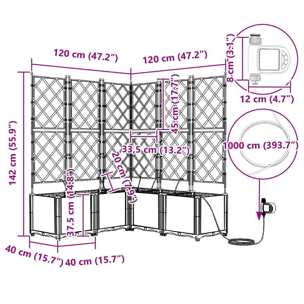 Garden Planter with Trellis 3 pcs Grey 120 x 40 x 143 cm PP