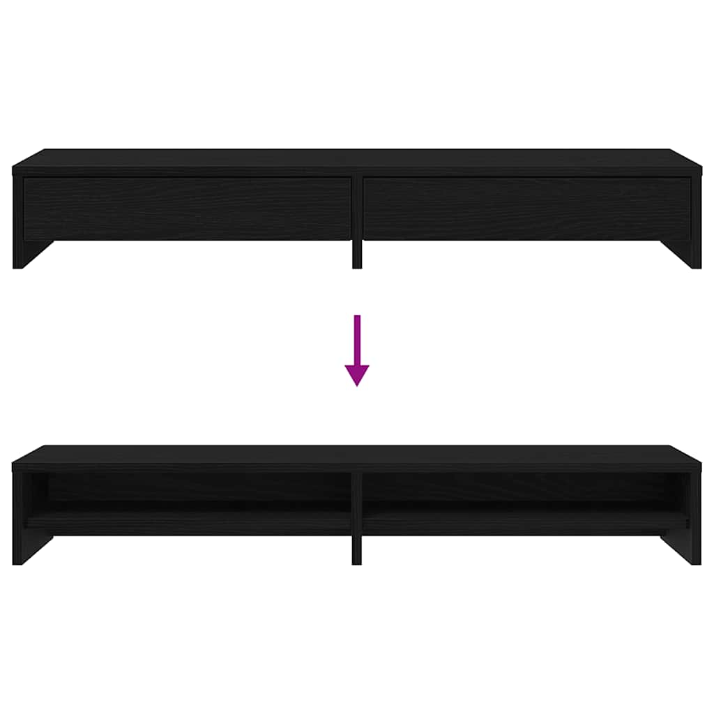 Monitor Stand with Drawers Black Oak 100x27x15cm Engineered Wood