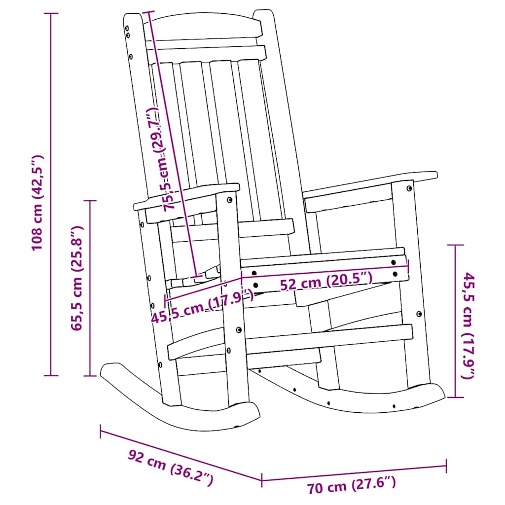 Garden Rocking Chair Black 70 x 92 x 108cm HDPE