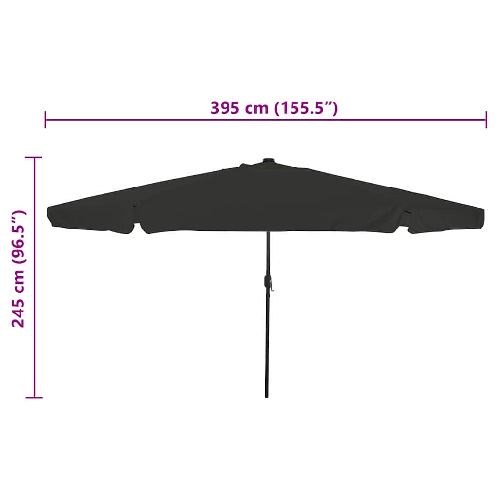 Garden Parasol Black 395 x 395 x 245 cm Polyester and Steel