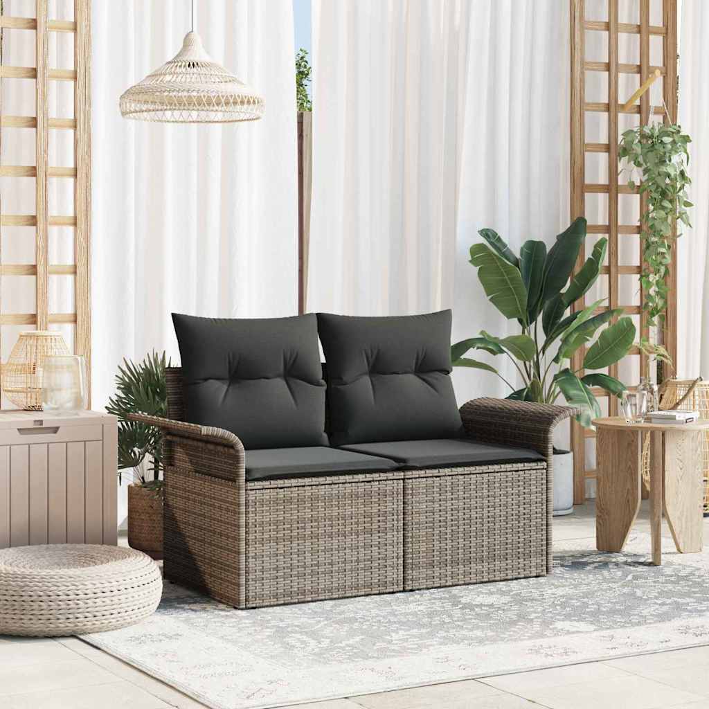 Garden Sofa with Cushion Grey 141 x 62 x 69 cm Poly Rattan