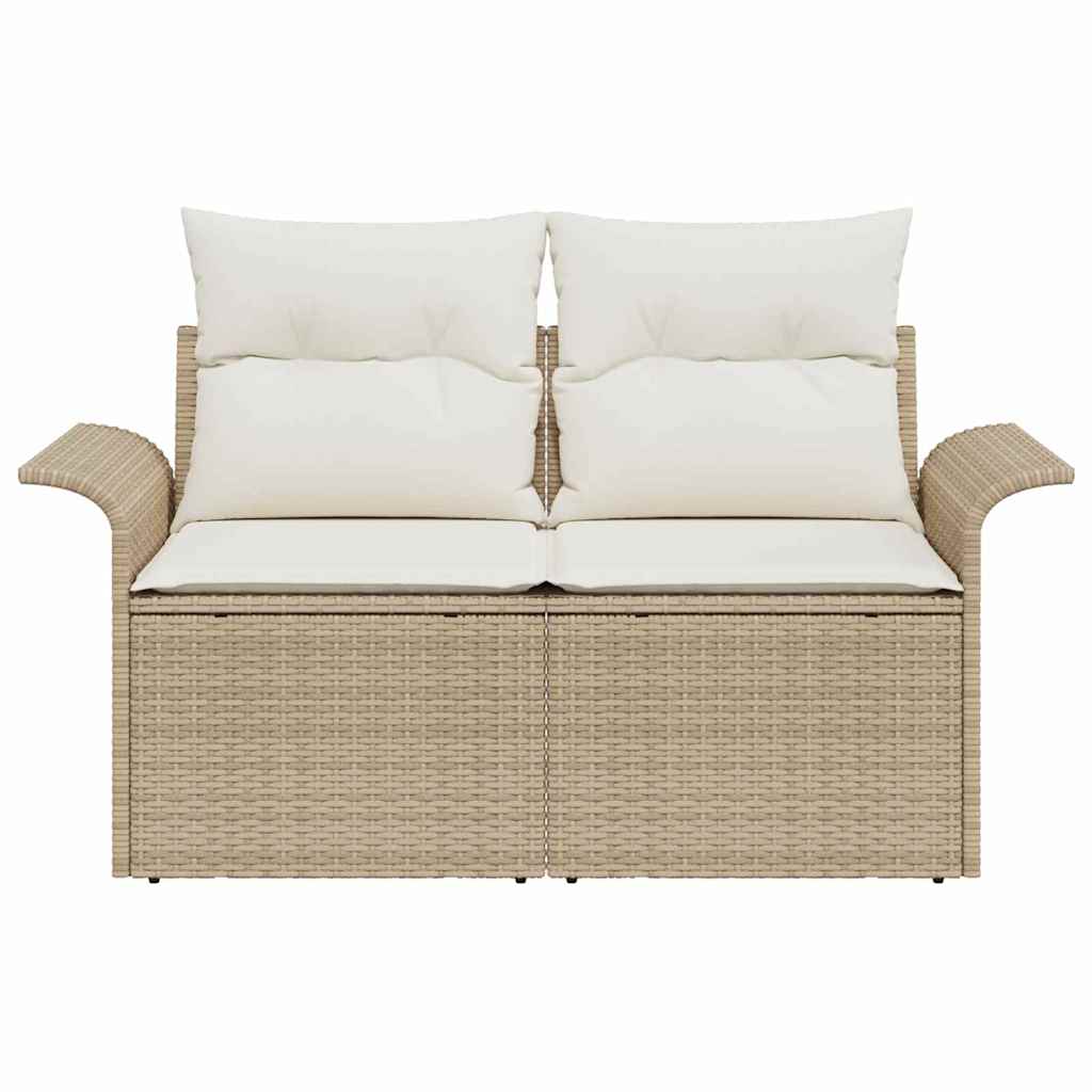 Garden Sofa with Cushion Beige 141 x 62 x 69 cm Poly Rattan