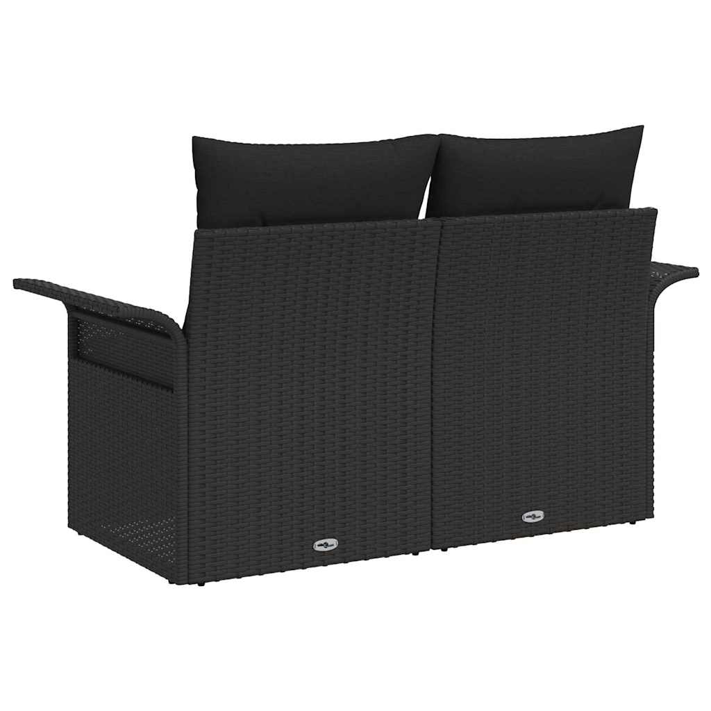 Garden Sofa with Cushion Black 141 x 62 x 69 cm Poly Rattan