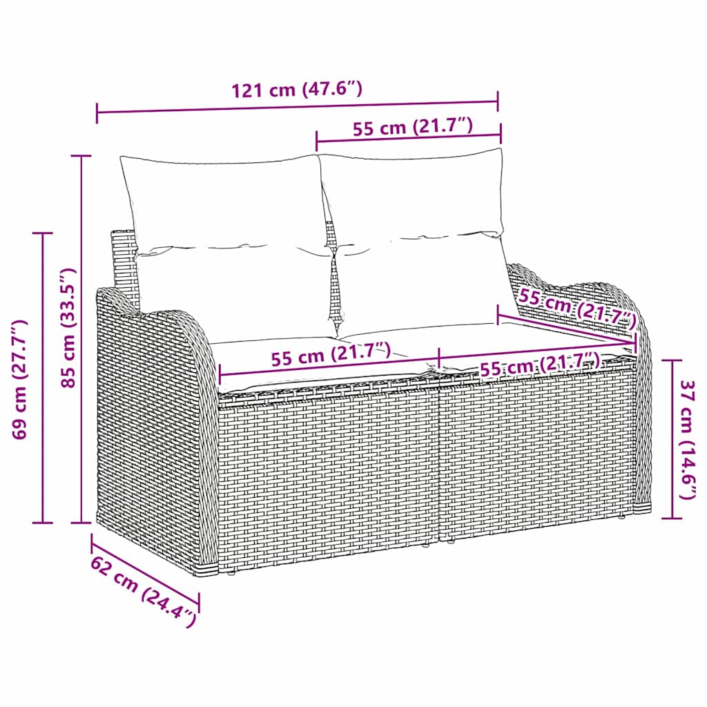 Garden Sofa with Cushion Beige 121 x 62 x 69cm Poly Rattan