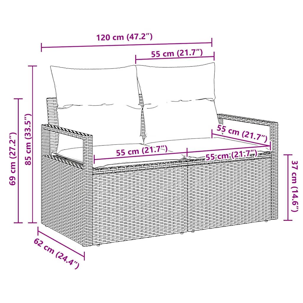 Garden Sofa Grey 120 x 62 x 69cm Poly Rattan
