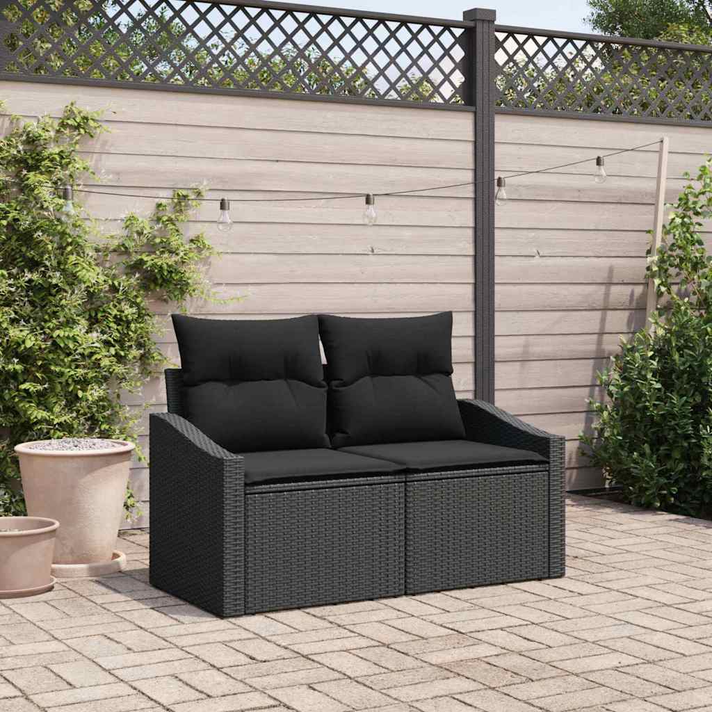 Garden Sofa with Cushion Black 123 x 62 x 69cm Poly Rattan