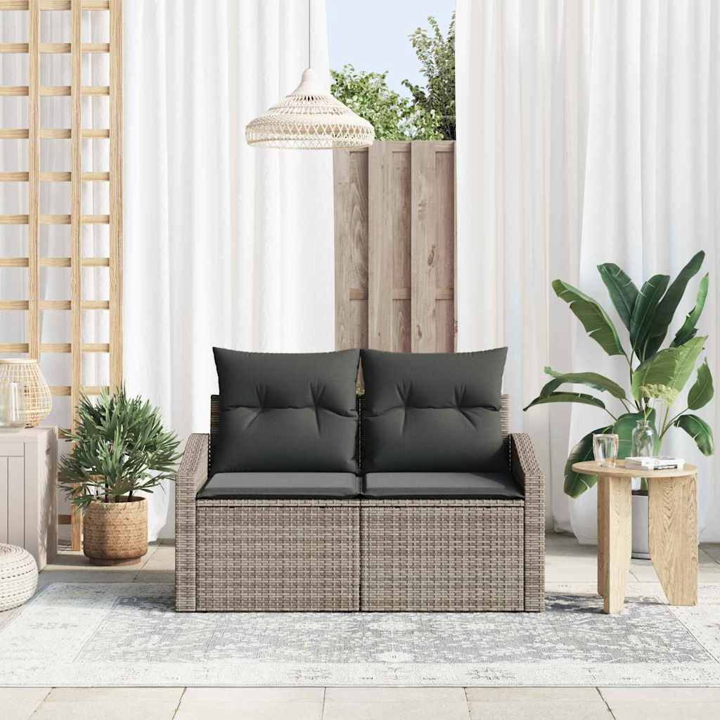 Garden Sofa with Cushion Grey 123 x 62 x 69cm Poly Rattan