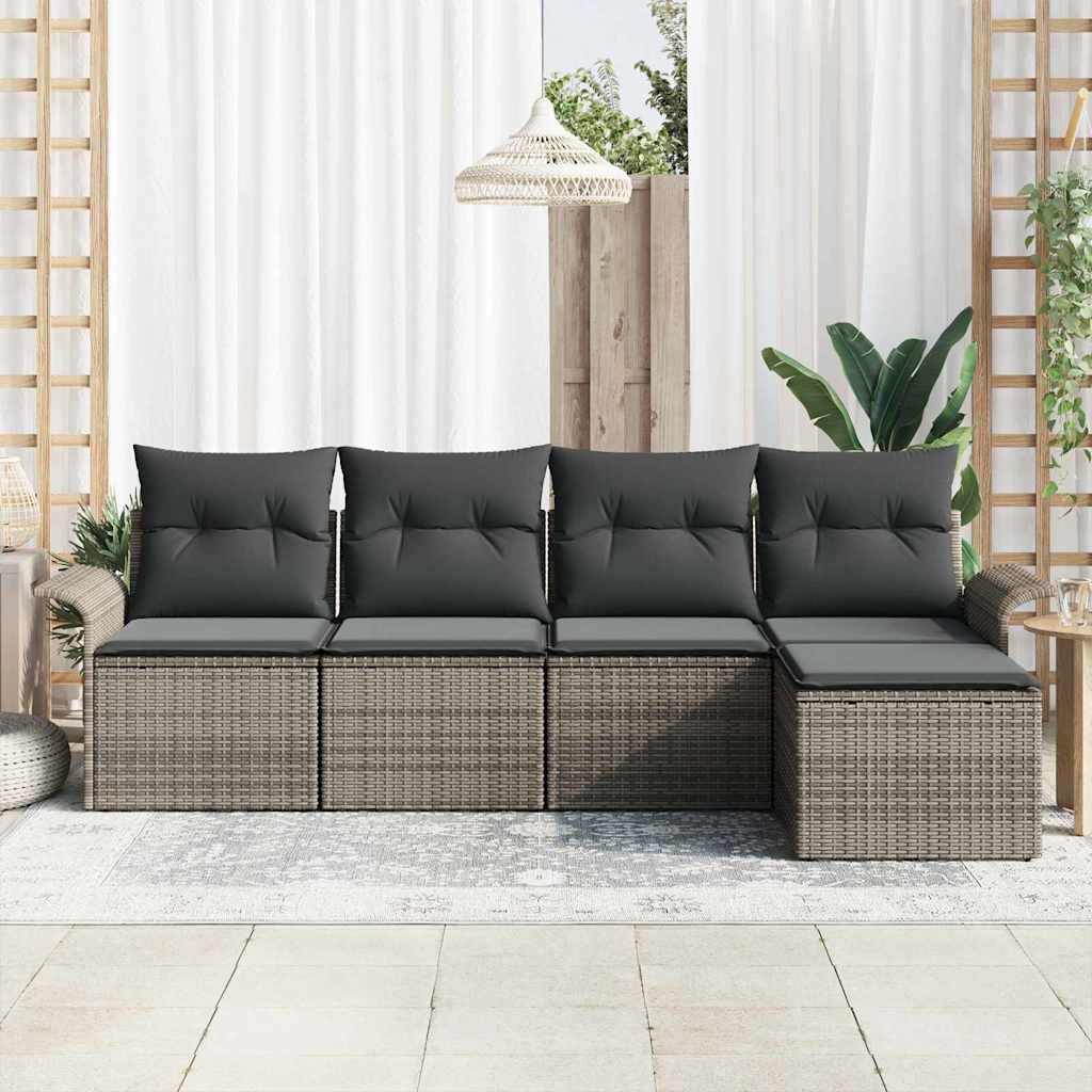 Garden Sofa Set with Cushion 5 pcs Grey Poly rattan