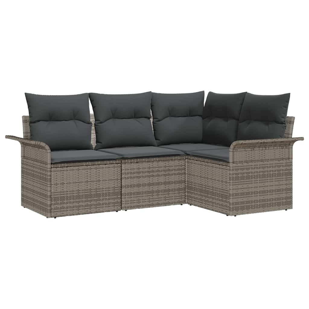 Garden Sofa Set with Cushion 4 pcs Grey Poly Rattan