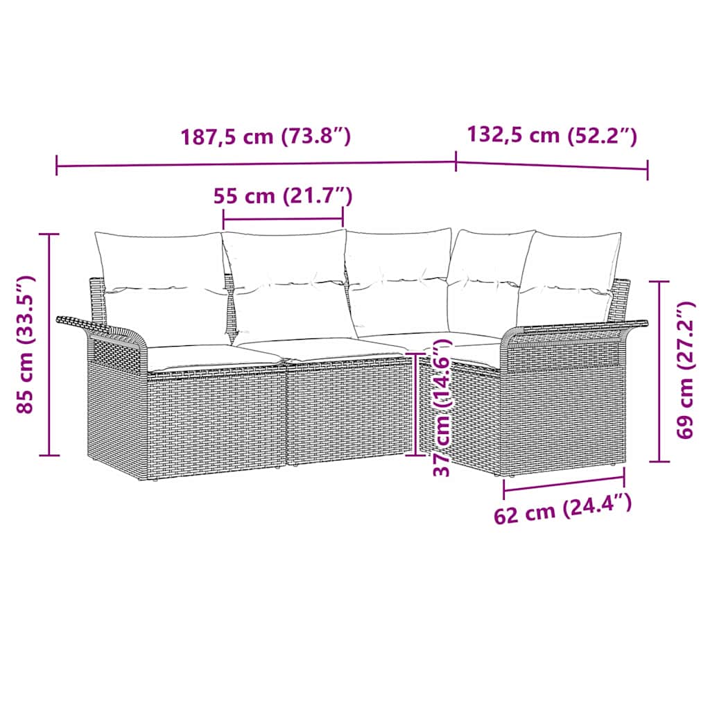 Garden Sofa Set with Cushion 4 pcs Black Poly Rattan