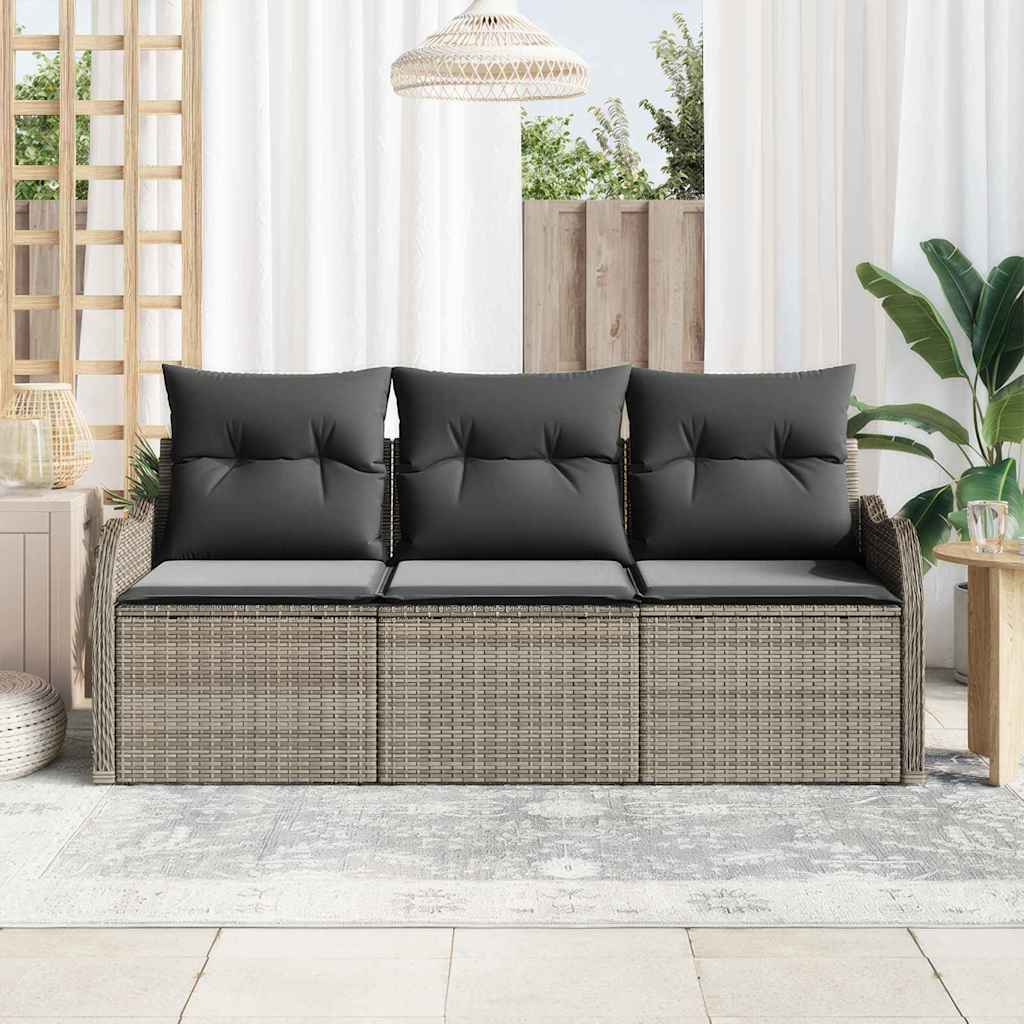 Garden Sofa Set with Cushion 3 pcs Grey Poly Rattan