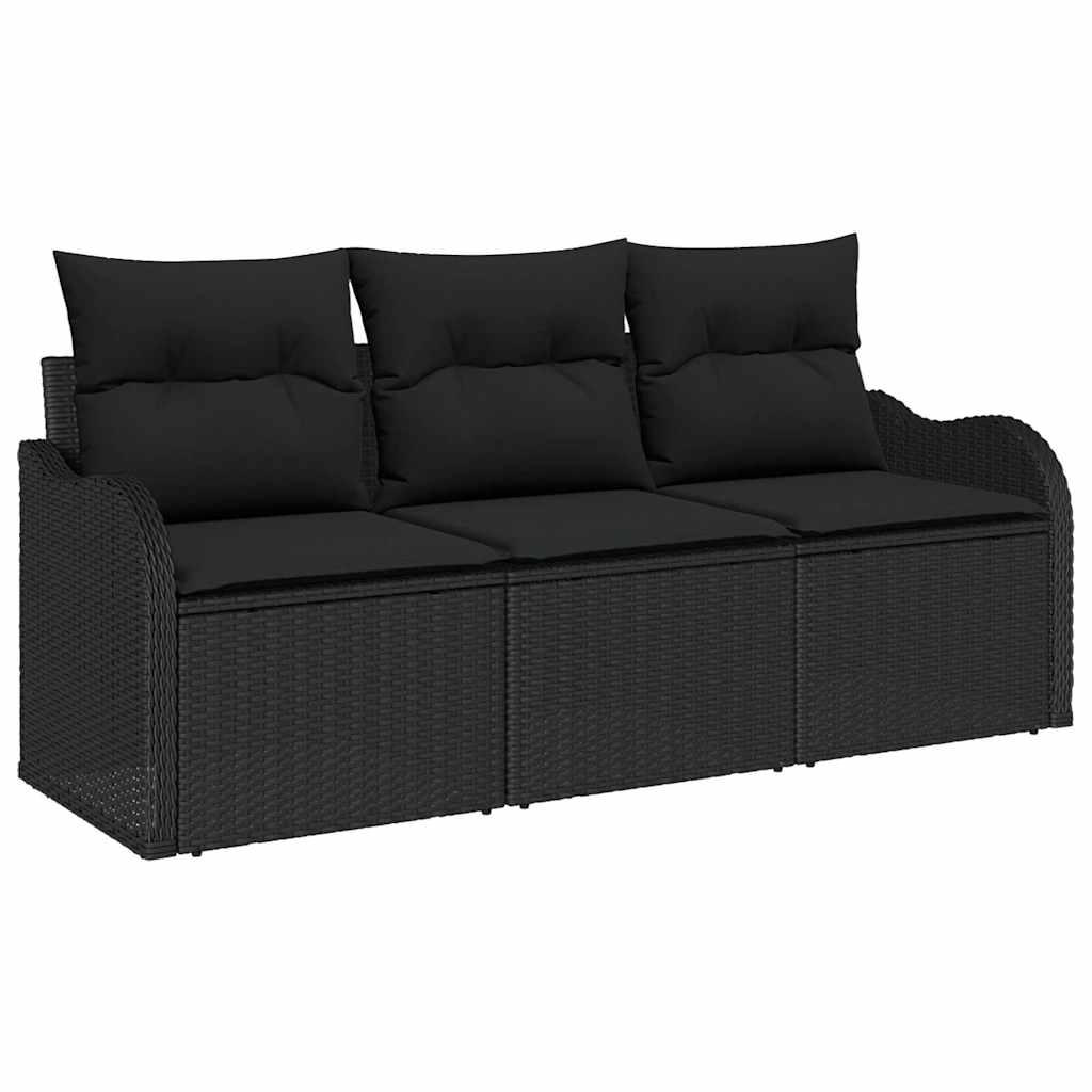 Garden Sofa Set with Cushion 3 pcs Black Poly Rattan