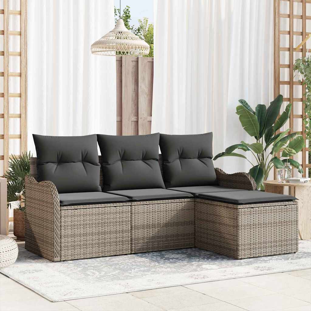 Garden Sofa Set with Cushion 4 pcs Grey Poly rattan