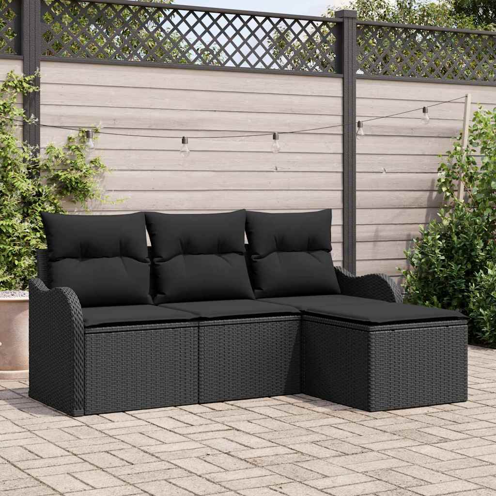 Garden Sofa Set with Cushion 4 pcs Black Poly Rattan