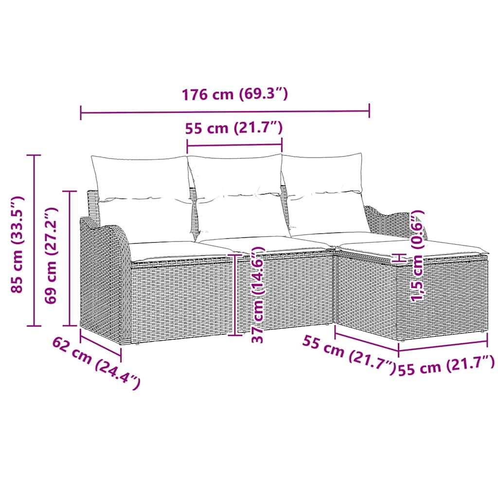 Garden Sofa Set with Cushion 4 pcs Black Poly Rattan