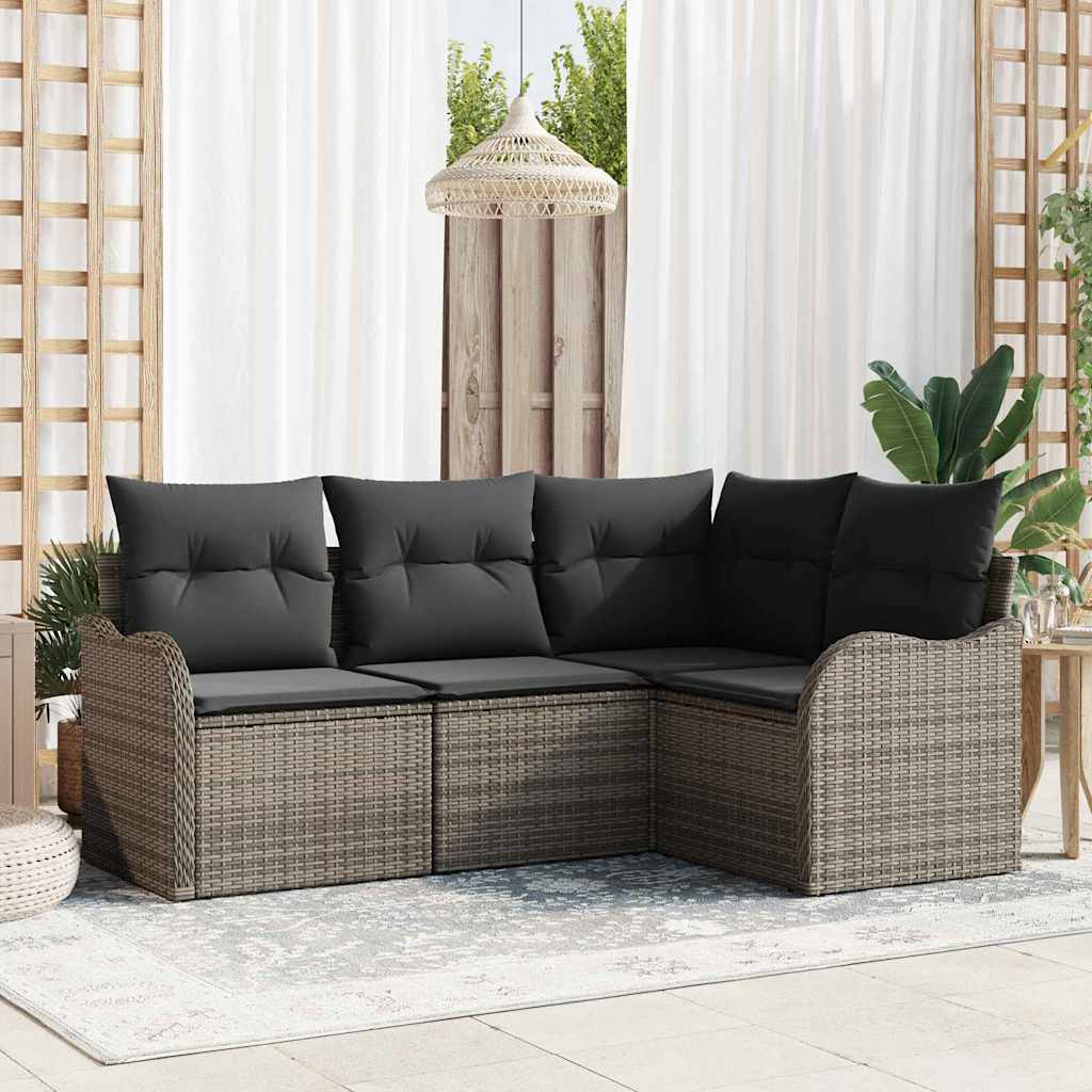 Garden Sofa Set 4 pcs Grey Poly Rattan