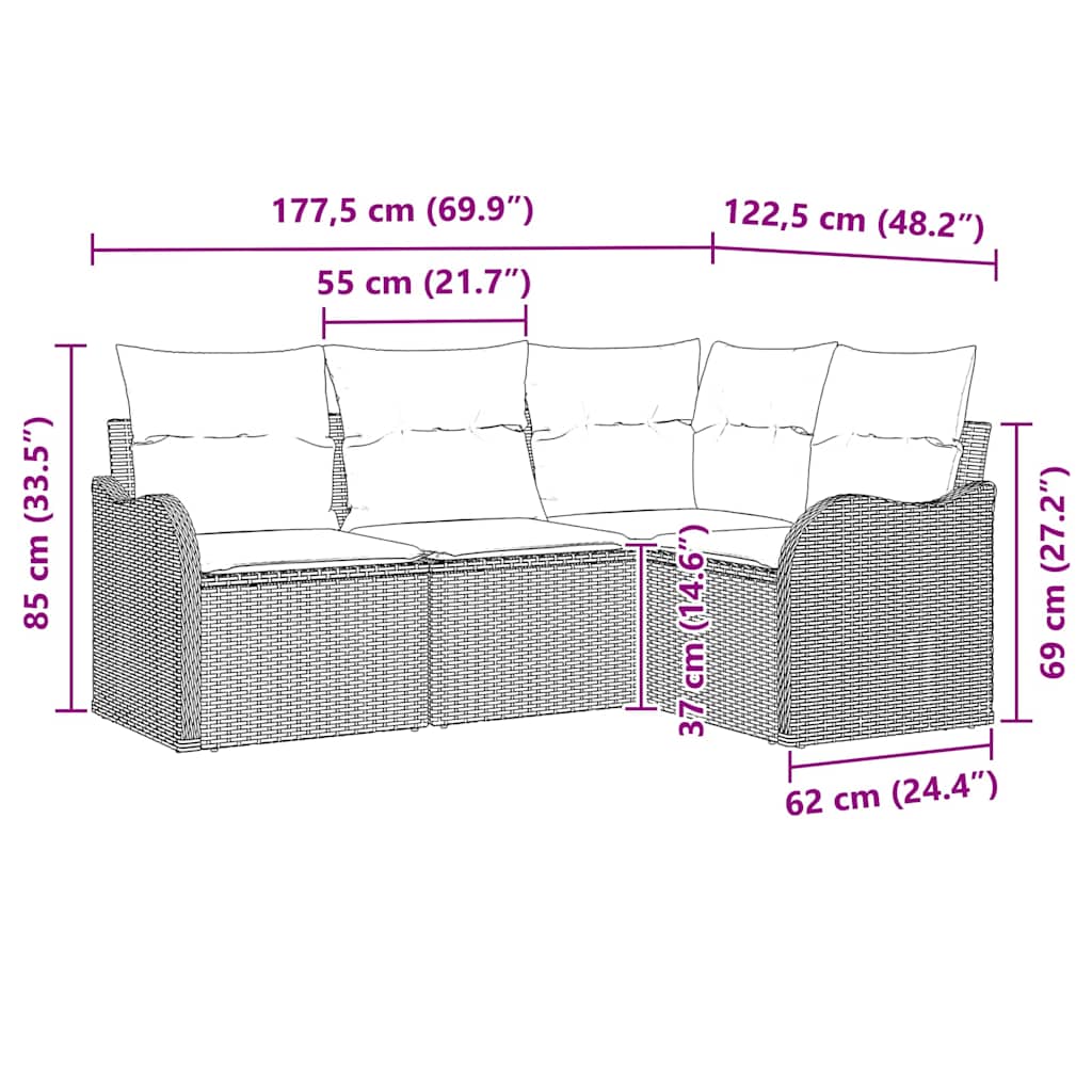 Garden Sofa Set 4 pcs Grey Poly Rattan