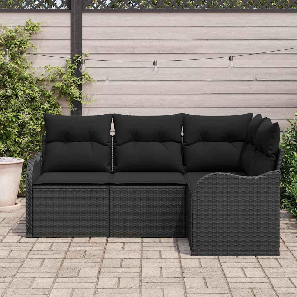Garden Sofa Set Black Poly Rattan