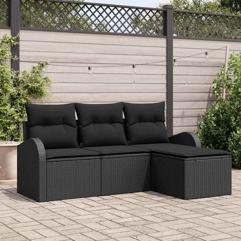 Garden Sofa Set Black Poly Rattan