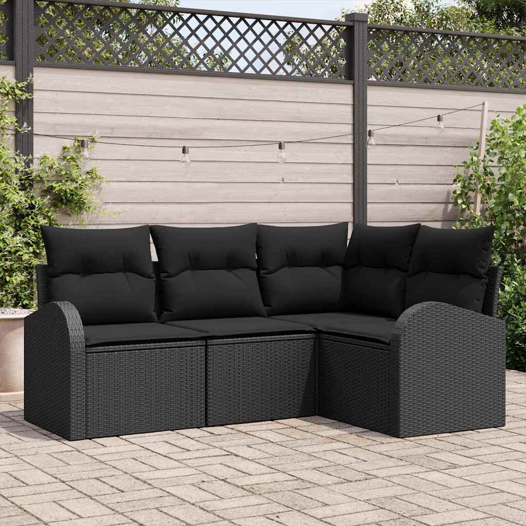 Garden Sofa Set 4 pcs Black Poly Rattan