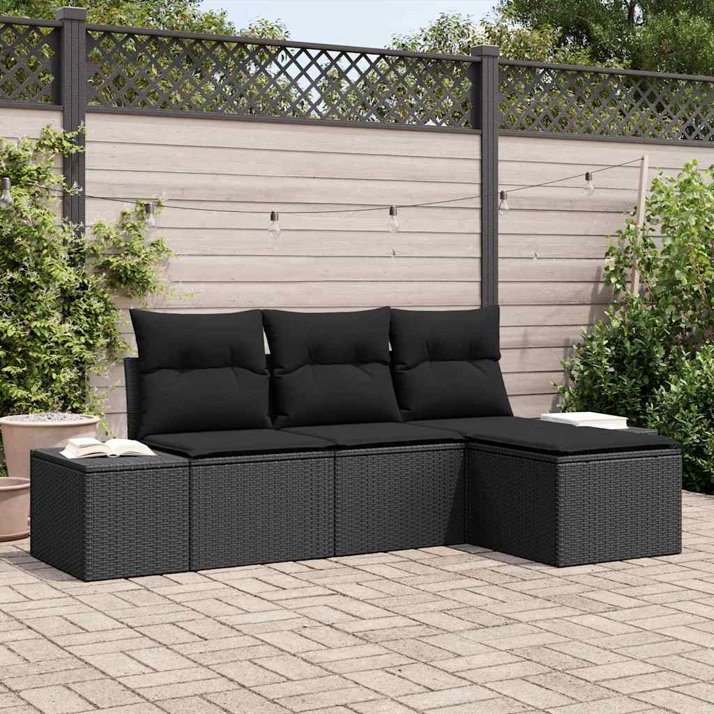 Garden Sofa Set with Cushion 4 pcs Black Poly Rattan