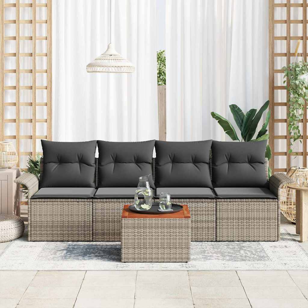 Garden Sofa Set 5 pcs Grey Poly rattan